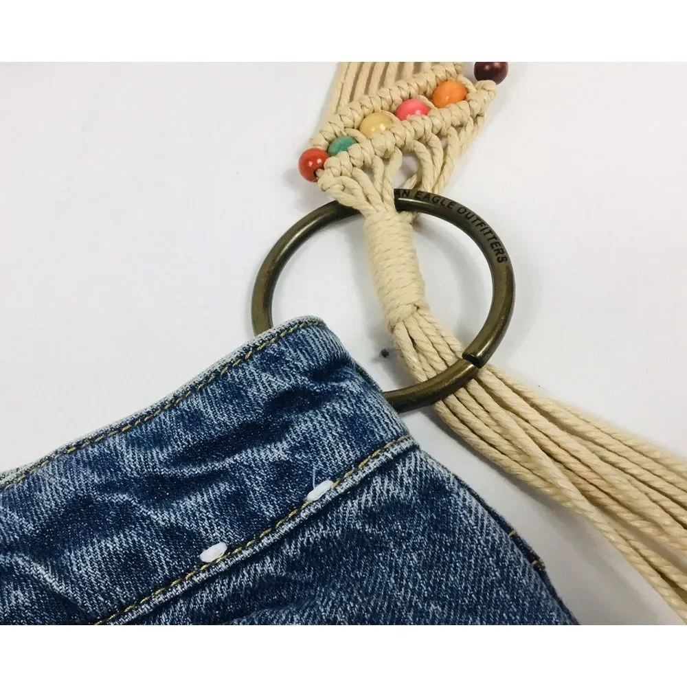 Pocketbook Macrame Handmade‎ Skirt Handbag Boho Denim Tote Rinestones Pockets